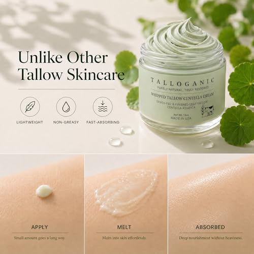 Beef Tallow Face Moisturizer with Centella Asiatica - Lightweight Natural Skin Care, 1.5 oz