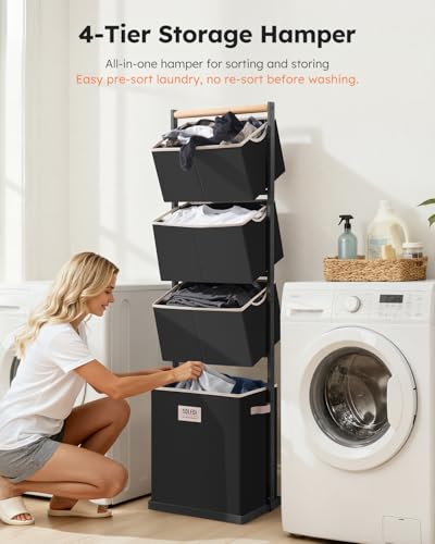 SOLEDI 4-Tier Vertical Laundry Hamper Sorter for Small Spaces - Black