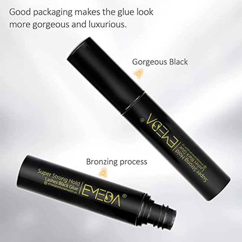 EMEDA 2 PCS Latex Free Eyelash Glue Waterproof Black Lashes Glue Super Strong Hold False Eyelash Adhesive Best Strip Adhesive(Black 5ml+5ml)