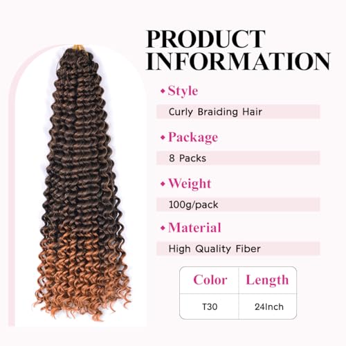 Synthetic Ocean Wave Crochet Hair for Black Women - 24 Inch, Pack of 8, Curly Braiding Hair