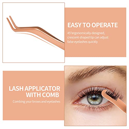 Lash Applicator Tool 2 Pcs Lash Tweezers Stainless Steel Curved With Eyebrow Tweezers For Women DIY Eyelash Extensions Applicator Set for False Eyelash By FADVAN (Gold)