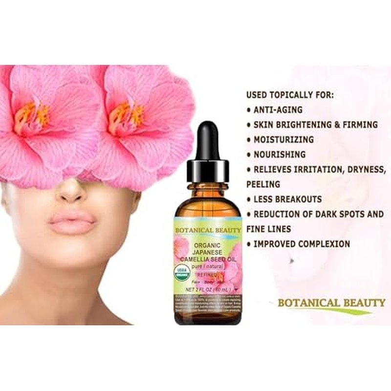 Botanical Beauty Japanese ORGANIC CAMELLIA Seed Oil. 100% Pure Natural Undiluted Refined Cold Pressed Carrier Oil to revitalize and rejuvenate the hair, skin and nails. 0.5 Fl. oz 15 ml