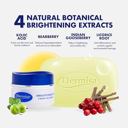 Dermisa Skin Brightening Kit with Kojic Acid, Arbutin and Licorice, Includes Brightening Bar (3oz) and Cream (1.5oz), Dark Spot Remover and Even Tone Treatment for Face and Body