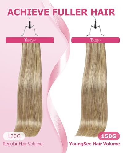 YoungSee Blonde Clip-In Hair Extensions 12 Inch Light Blonde Highlights Easy to Wear - Variation of Clip-B-#16/22 Blonde Highlights