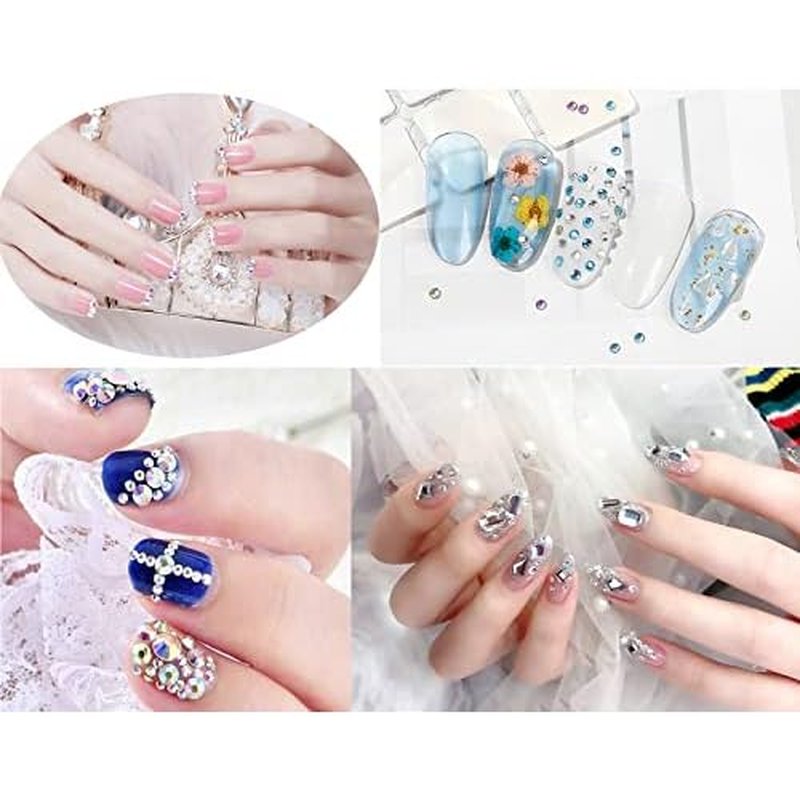 2-Box Massive Beads 8000pcs 6Sizes Nail Art Flatback Glasses Rhinestones Crystal for DIY Project with Tweezers and Picking Pen for Nail Art, Face Art, Manicure (Silver Flare, 6 Sizes)