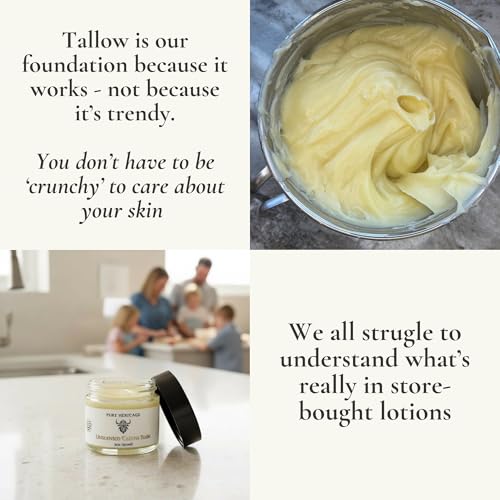 Pure Heritage Unscented Tallow Balm ? Grass-Fed Moisturizer for Sensitive, Dry & Reactive Skin | Natural Nourishing Balm for Face & Body | Family-Safe, Minimal Ingredients | 4oz