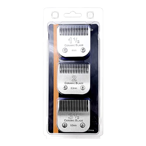 Detachable Ceramic Blade Set for Clipper - 1-1/2, 2, 3-1/2 Sizes - Compatible with Andis & Oster Classic 76 - 3 Pack