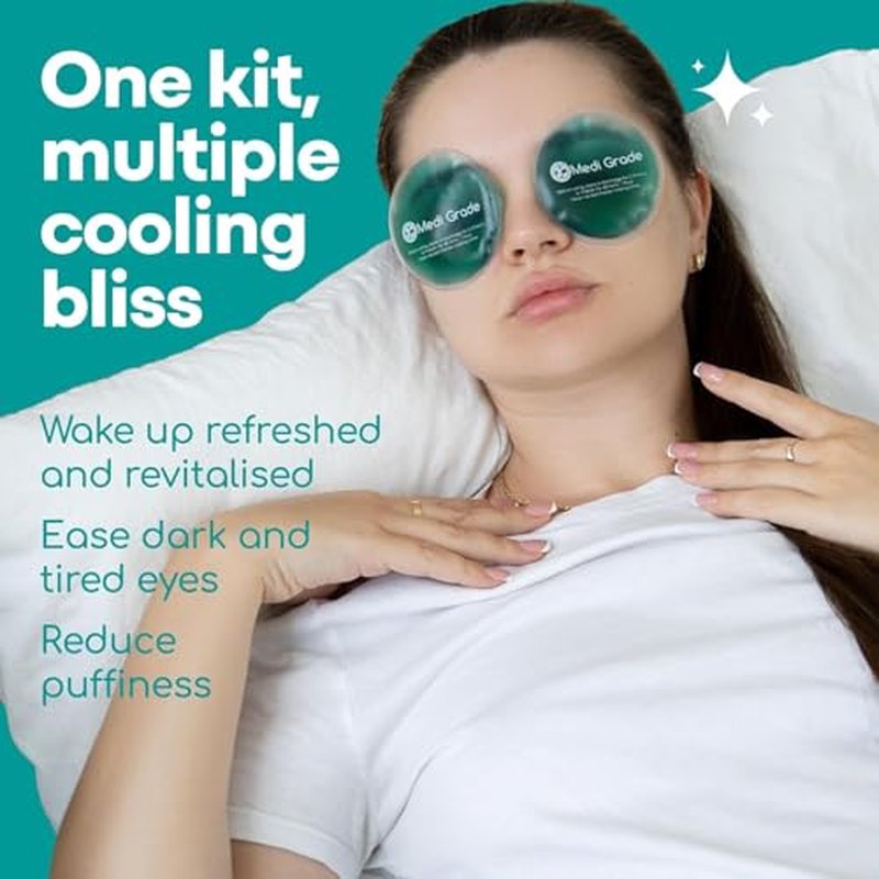 Medi Grade Cooling Ice Face Mask and Cooling Eye Mask for Puffy Eyes & Migraine Relief - Self Care Face Ice Pack with ChillGel Face Ice Mask Technology - Cooling Face Mask, Eye Pads and Bag
