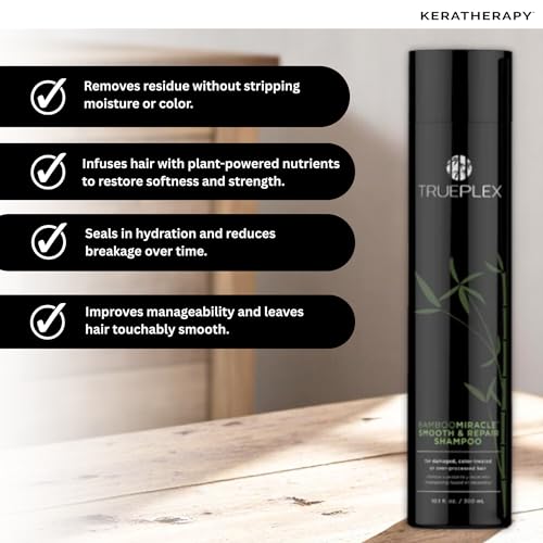 Trueplex Bamboo Miracle Smooth & Repair Shampoo 12 fl oz (Pack of 1) – Vegan, Sulfate-Free, Damaged & Frizzy Hair