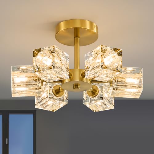 Sputnik Crystal Semi Flush Ceiling Light - 6 Lights Gold Variation