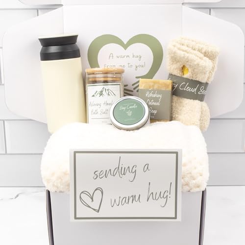Self-Care Gift Box for Women - Cozy Blanket, Candle, Spa Essentials, Thoughtful Present