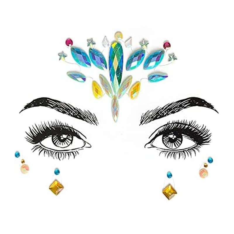 8 PCS Mermaid Face Gems Glitter, Rhinestone Rave Festival Stickers Jewels, Crystals for Eyes Body Temporary Tattoos