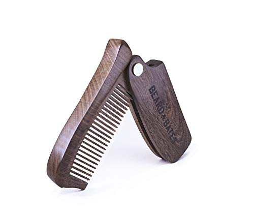 Foldable Wooden Beard & Hair Comb with Leather Pouch - Artisan Crafted