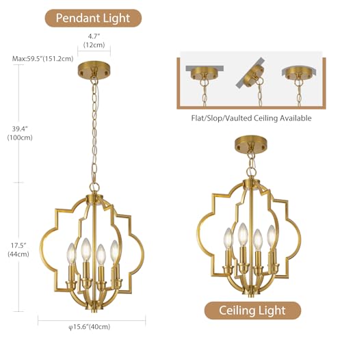 15.6 Inch Brushed Gold Geometric Pendant Light - Farmhouse Chandelier