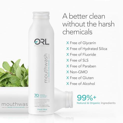 Mint Mouthwash - Organic, Alcohol-Free, pH 7.0, Enamel Strengthening, Eco-Friendly Aluminum Bottle 16.9 oz
