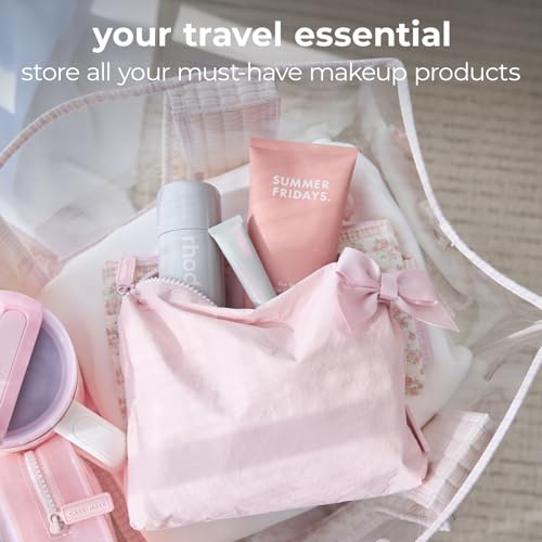 Crinkle Makeup Bag with Iridescent Soap Bubble Design - Ballet Pink