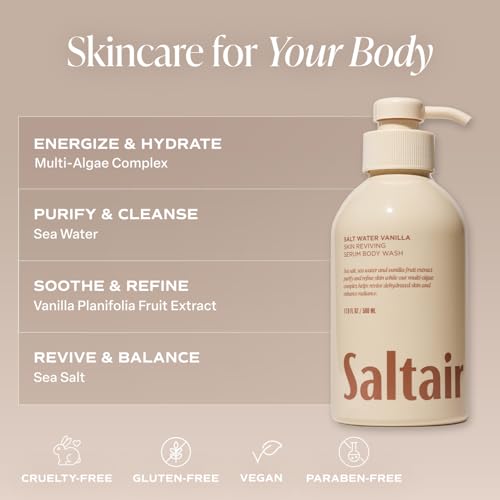 Saltair Salt Water Vanilla Body Wash & Lotion Bundle ? Hydrating Shower Gel and Moisturizing Body Cream for Women and Men | Nourishing, Vegan, Paraben-Free Set