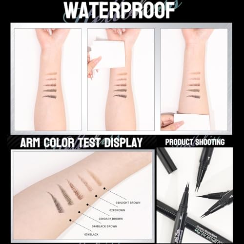 Curved Eyebrow Pen - Eyebrow Pencil, Dual-Ended 2-Tip Eyebrow Pen with Precision Nibs, 0.01mm Ultra-Fine Tips Create Natural Hair-Like Brows, Last All-Day (01# Light Brown)