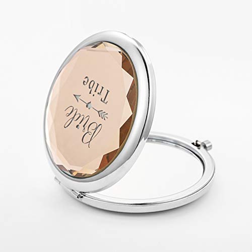 Pack of 9 Compact Pocket Makeup Mirrors Set Include 1 Bride to Be Mirror and 8 Bride Tribe Mirrors Bachelorette Party Bridesmaid Proposal Gifts (Champagne)