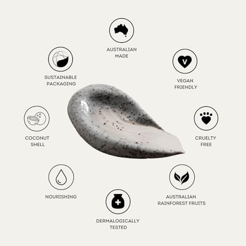 Ocean Road Black Body Scrub 6.7 fl oz - Nourishing Scrub with Ground Coconut Shell & Australian Rainforest Fruits, Ethically Sourced, Vegan, Australian Made Luxury Skincare for Smooth, Radiant Skin