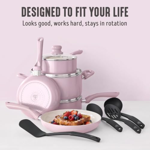 GreenLife 16-Piece Nonstick Cookware Set - Pink Bloom Variation (2026 Upgrade)