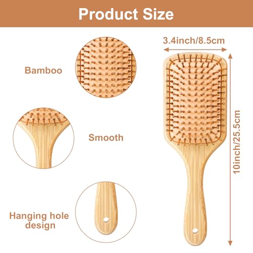 Square Bamboo Hair Brush - Natural Wooden Paddle Brush for Scalp Massage & Hair Care