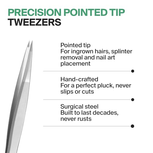 Germanikure Precision Pointed Tweezers with Leather Sleeve - German Steel