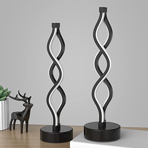 NUÜR Black Bedside Lamps Set of 2 Dimmable LED Nightstand Lamps for Bedroom & Living Room - Infinity Spiral Design