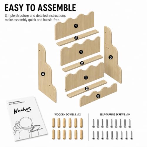 NACHES Montessori Kids Bookshelf Display Rack - Wave Middle Natural