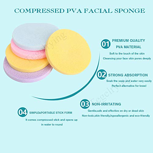 Facial Sponge Compressed,240 Count PVA Professional Makeup Removal Wash Pads Round Face Cleansing Sponge for Women Spa Exfoliating