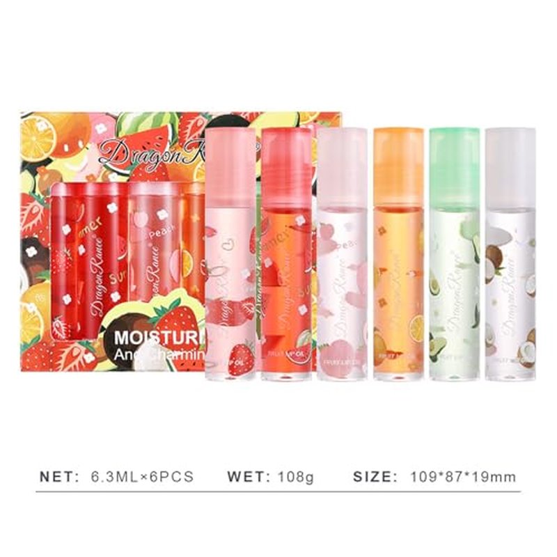 6 Pcs Fruit Lip Oil, KTouler Hydrating Lip Glow Oil Lip Gloss, Long-lasting Nourishing Moisturizer Lipstick Set