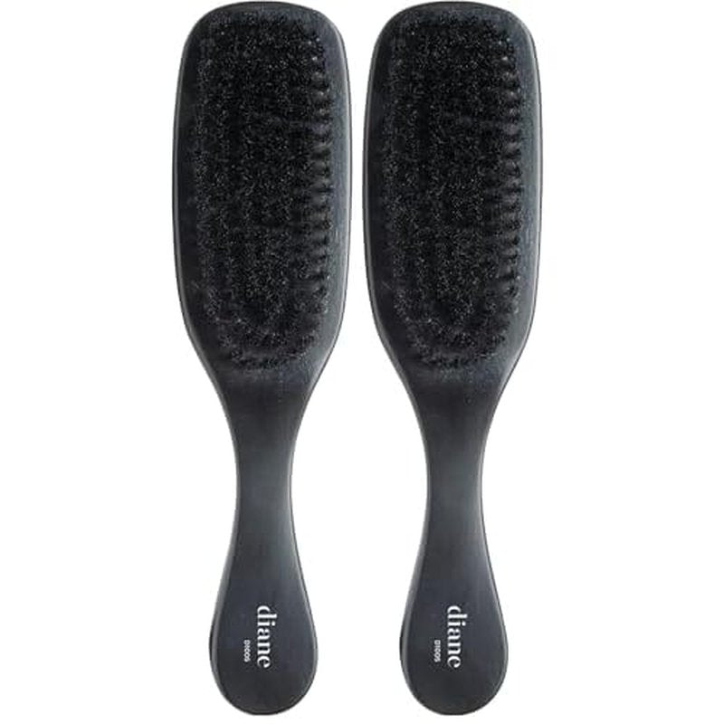 Diane Boar Curved Wave Brush for Men and Women - Black, Soft Bristles for Fine to Medium Hair - Use for Detangling, Smoothing, Wave Styles, Soft on Scalp, Restore Shine and Texture (Pack of 2)