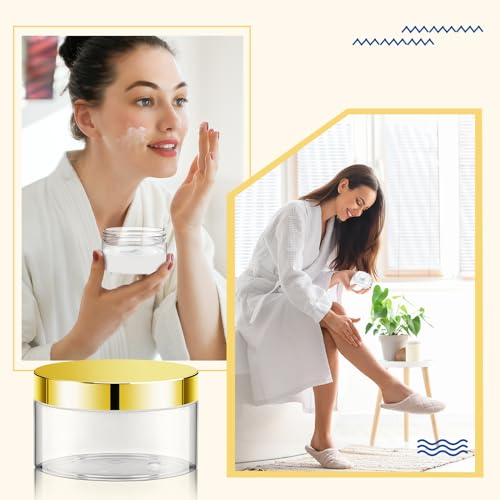 Clear 8 oz Cosmetic Jars with Gold Lids & Labels - Pack of 24 - Variation: Gold Lid / 8 oz