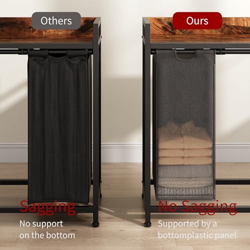 Laundry Hamper with 3 Detachable Bags & Shelf - Rustic Brown & Black - 3 x 15.87 Gallons