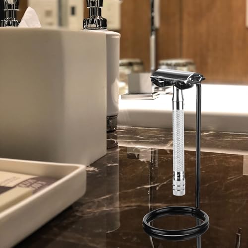 Linkidea 2 Pack Stainless Steel Safety Razor Stand, Shaving Razor Holder, Travel Shaver Stand, Compatible with Long Handle Safety Razor, Fusion 5, ProShield, Mach 3 (Black)
