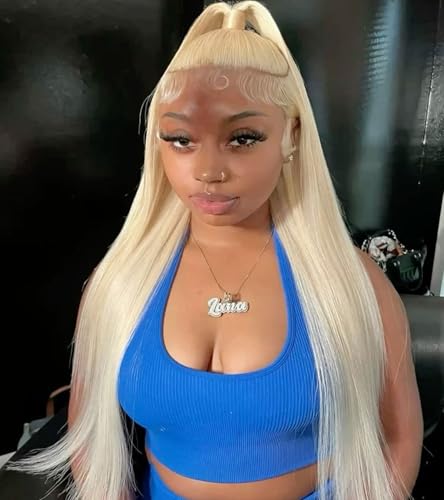 26 Inch Blonde 613 360 Lace Front Wigs Straight Synthetic Hair Pre Plucked with Baby Hair for Black Women