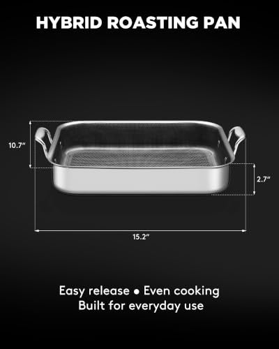 Snowclad 13x10 Inch Nonstick Stainless Steel Roasting Pan for Oven & All Cooktops