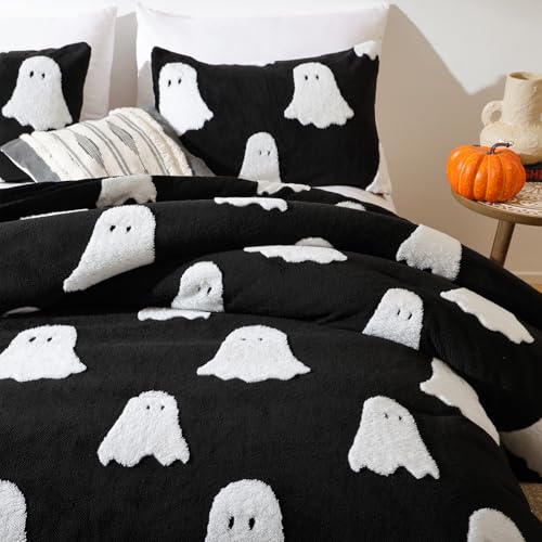 Smoofy Black Ghost Halloween King Comforter Set - 3 Pieces, Cozy Fleece Bedding