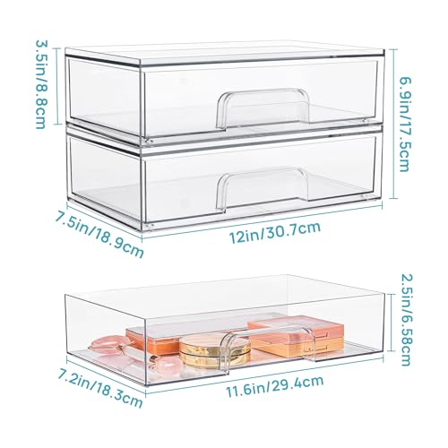 Vtopmart 2pack12''W and 4pack 7.6" H Clear Stackable Storage Drawers