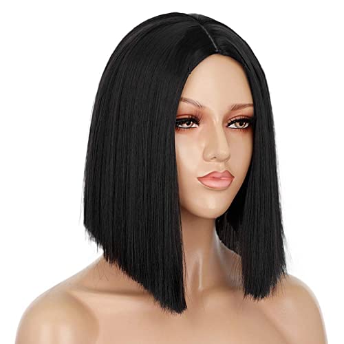 Entranced Styles Matt Black Short Wigs for Women 12.5 Inch Heat-Resistant Synthetic Bob Wig Halloween Cosplay Costume Party