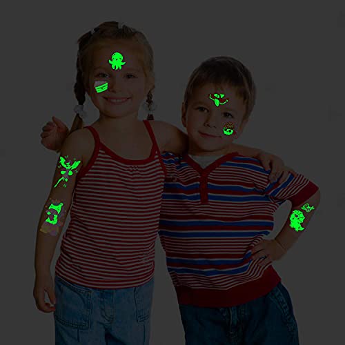 Partywind 380 Styles (30 Sheets) Luminous Tattoos for Kids, Mixed Styles Temporary Tattoos Stickers with Mermaid/Dinosaur/Space/Pirate for Boys and Girls, Glow Party Supplies