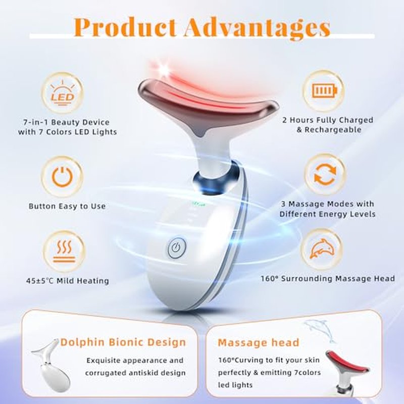 Face and Neck Massager Light Therapy, Face Massager Tool for Women, 7 Color Face Neck Massager, Face Sculpting Tool, Facial Massager Face Lift Device, True Beauty Glow Facial Massager