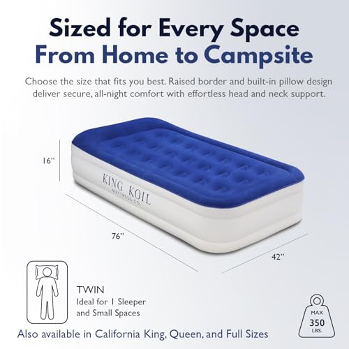 Blue Twin Air Mattress with Built-in Pump - 20 Inch Raised Inflatable Bed
