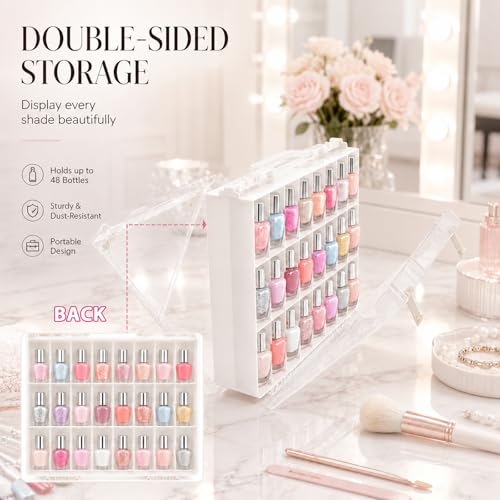 White 48-Slot Nail Polish Organizer Case for Gel & Regular Polish - 150 Count