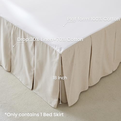 French Linen Pleated Bed Skirt - King 18-Inch Drop Natural Linen Cotton Blend