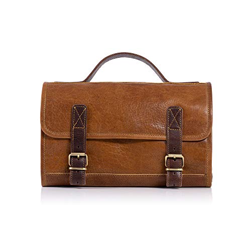 KomalC Premium Buffalo Leather Hanging Toiletry Bag Travel Dopp Kit