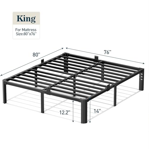 King Size Heavy Duty Metal Bed Frame 14 Inch No Squeak Support Platform - King (U.S. Standard)