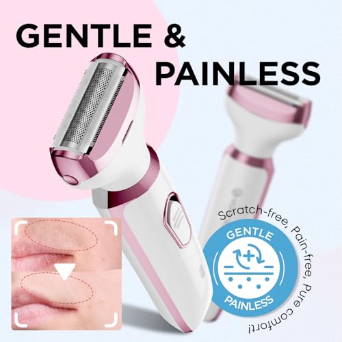 Women’s 2-in-1 Electric Razor & Trimmer Kit - Painless Body & Facial Hair Removal, Rose Gold & White