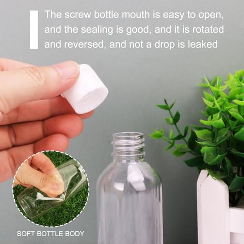 100 Pack 2 oz Plastic Bottles with Caps, Clear Empty Bottles, flip top Bottles for Lotion and Shampoo, Travel-Friendly Bottles, BPA-Free for Liquids and Personal Care