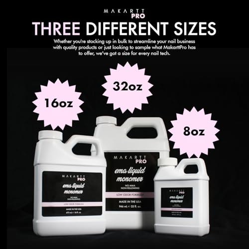 MakarttPro Low Odor Monomer for Acrylic Nail, MMA free, Made in USA, Non-Yellowing Professional Grade Formula, Beginner Tech Friendly - Essential Acrylic Nail Product for Nail Technicians (16 fl oz)